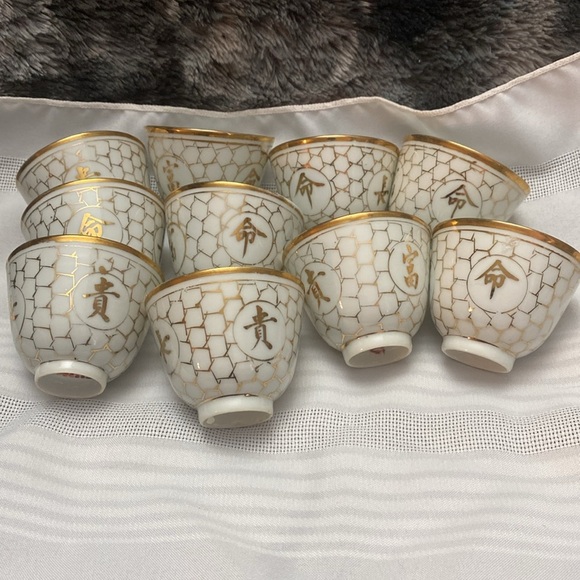 Antique Chinese jiang xi Porcelain Tea Cup Set of 10 " Long Life & Prosperity" - Picture 8 of 16
